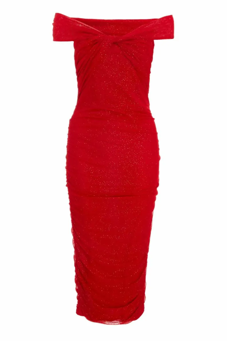 Midi Dresses*Quiz Glitter Mesh Midi Dress Red