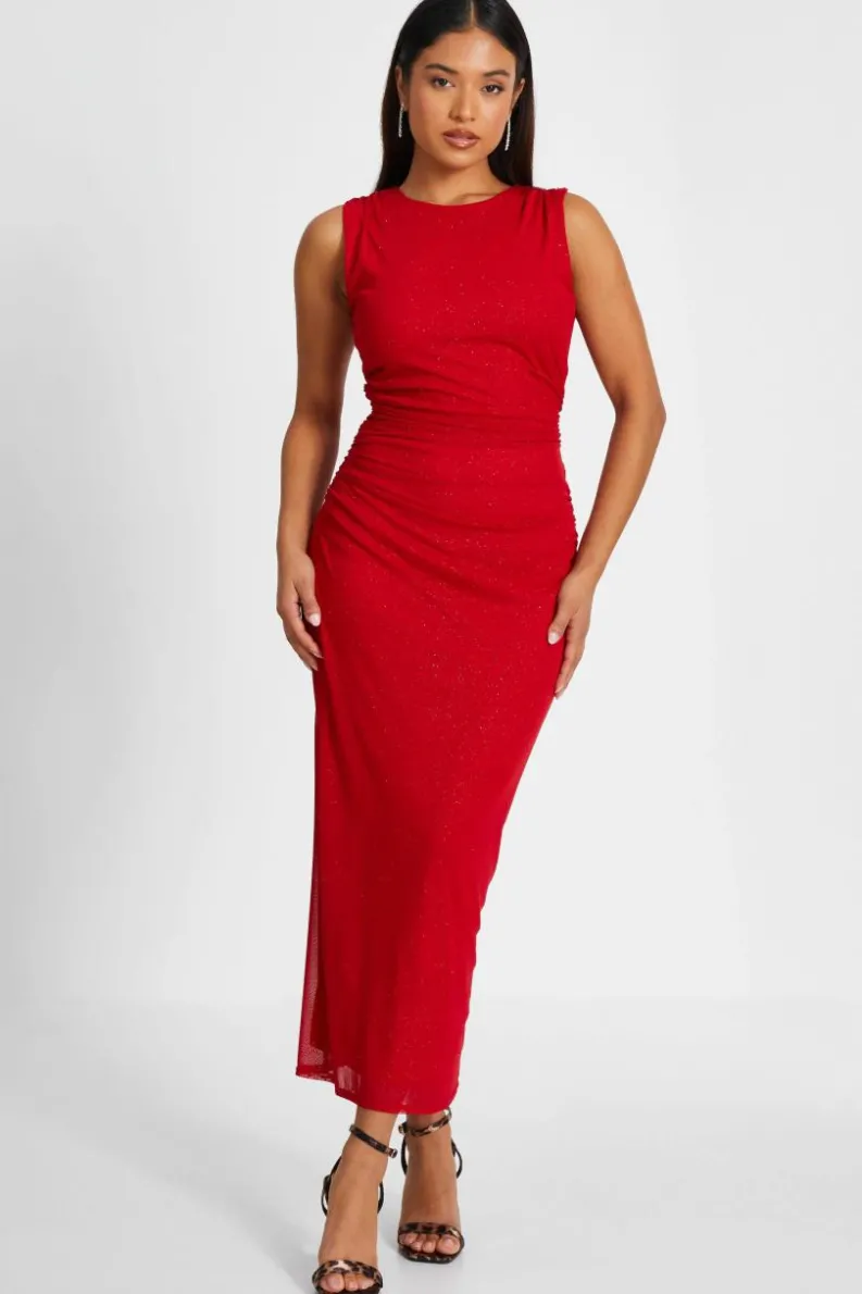 Bodycon Dresses*Quiz Petite Glitter Mesh Midaxi Dress Red