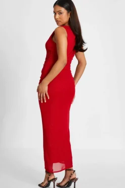 Bodycon Dresses*Quiz Petite Glitter Mesh Midaxi Dress Red