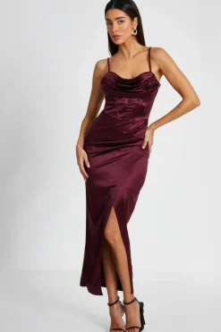 Midi Dresses*Quiz Satin Corset Midi Dress Red