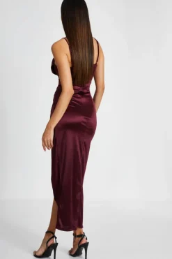 Midi Dresses*Quiz Satin Corset Midi Dress Red