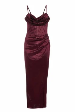Midi Dresses*Quiz Satin Corset Midi Dress Red