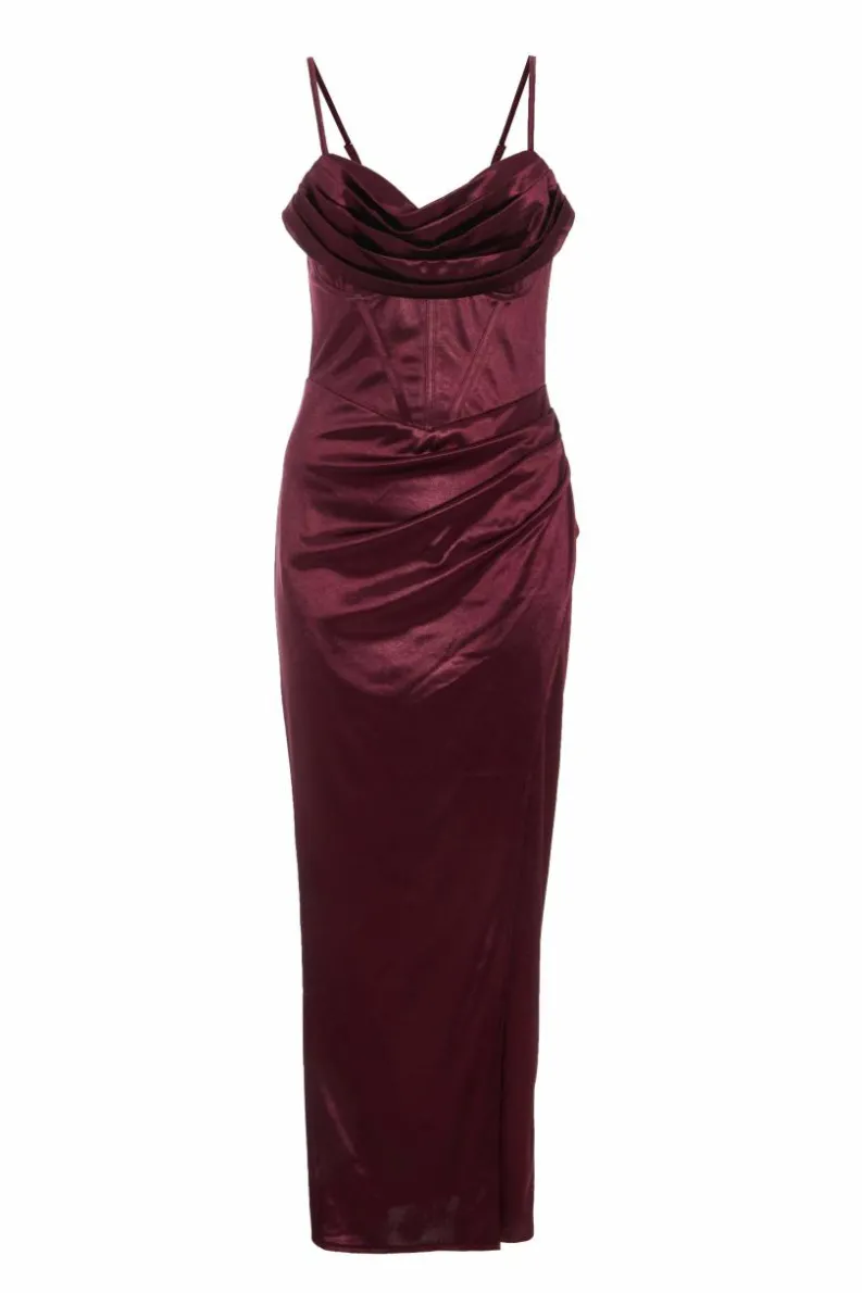Midi Dresses*Quiz Satin Corset Midi Dress Red