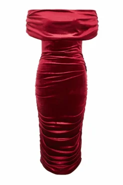 Midi Dresses*Quiz Velvet Ruched Midi Dress Red