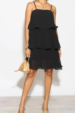 Cami Dresses*HOXTON GAL Relaxed Fit Cami Pleated Mini Dress with Layer Details Black