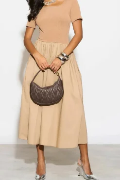 Midi Dresses*HOXTON GAL Relaxed Fit Short Sleeves Midi Dress Beige