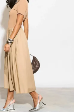 Midi Dresses*HOXTON GAL Relaxed Fit Short Sleeves Midi Dress Beige