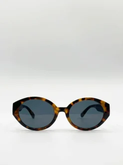 Sunglasses*SVNX Retro Plastic Oval Frame Sunglasses Brown