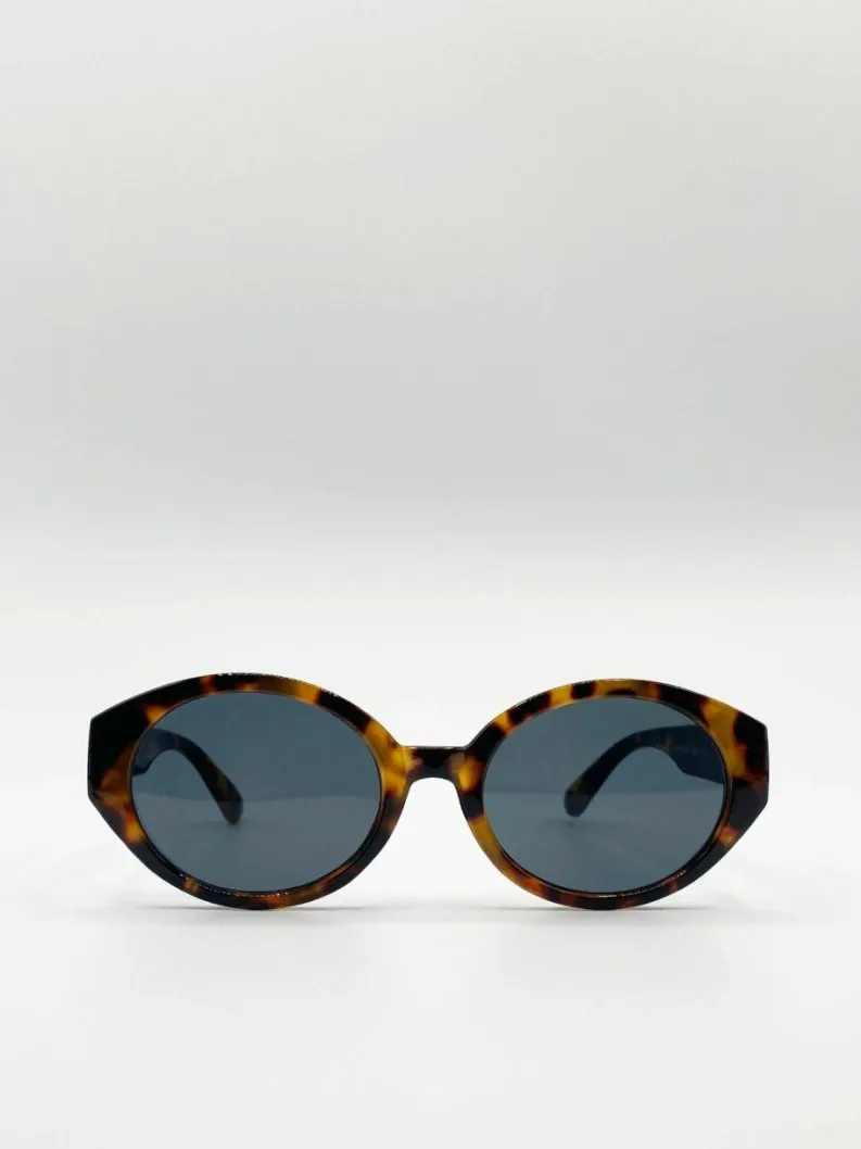 Sunglasses*SVNX Retro Plastic Oval Frame Sunglasses Brown