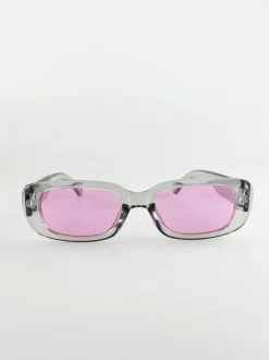 Sunglasses*SVNX Retro Rectangle Sunglasses With Pink Lenses and Light Grey Frame Multi