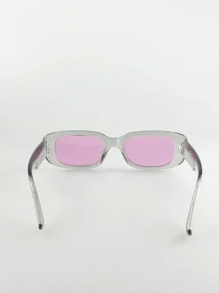 Sunglasses*SVNX Retro Rectangle Sunglasses With Pink Lenses and Light Grey Frame Multi