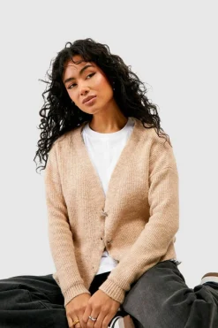 Cardigans*boohoo Rhinestone Button Soft Knit Slouchy Cardigan camel
