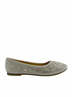 Flats*Love Lemonade Rhinestone Embellished Dolly Shoes Silver
