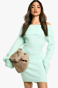 Jumper Dresses|Jumper Dresses*boohoo Rib Bardot Neckline Mini Jumper Dress mint