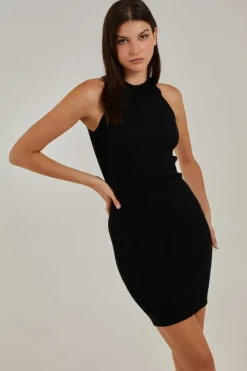 Midi Dresses*Pink Vanilla Rib Bodycon Midi Dress Black
