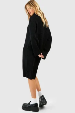 Jumper Dresses|Jumper Dresses*boohoo Rib Detail Chunky Roll Neck Jumper Dress black