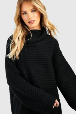 Jumper Dresses|Jumper Dresses*boohoo Rib Detail Chunky Roll Neck Jumper Dress black