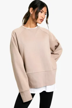 Sweatshirts|Hoodies & Sweatshirts*boohoo RIB DETAIL DEEP HEM & CUFF OVERSIZED SWEATSHIRT taupe