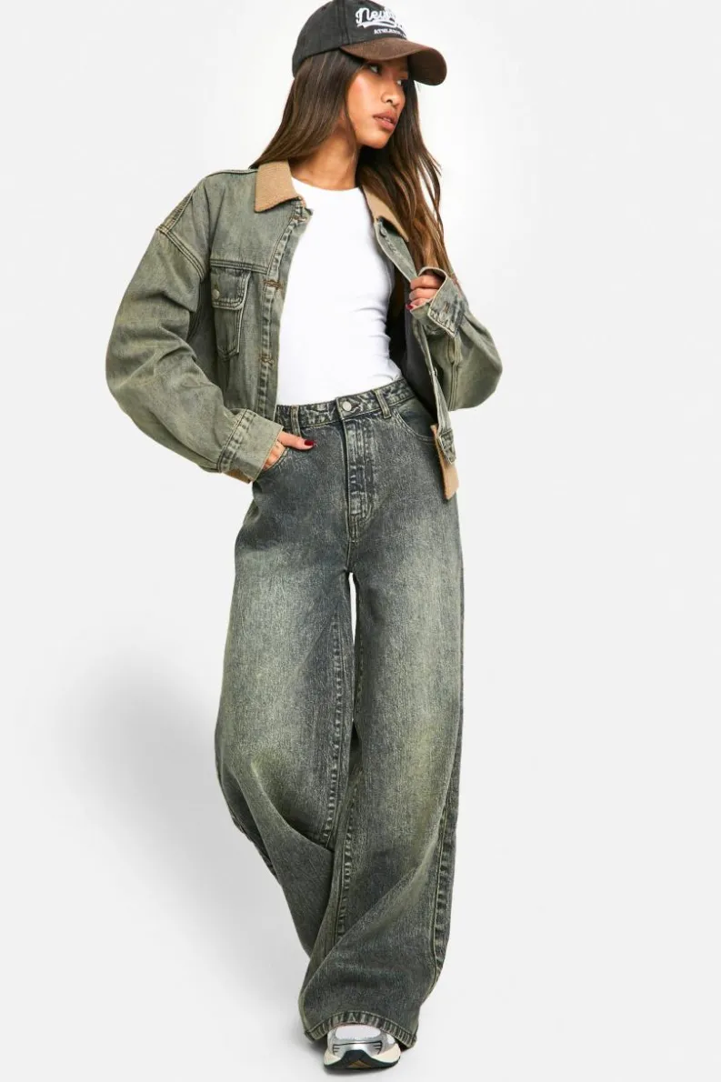 Up To 80% Off Winter Warmers|Denim Jackets*boohoo Rib Detail Denim Jacket vintage wash
