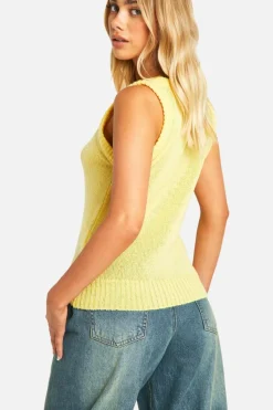 Knitted Tops*boohoo Rib Detail Loose Knitted Vest butter