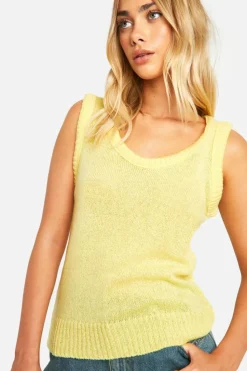 Knitted Tops*boohoo Rib Detail Loose Knitted Vest butter