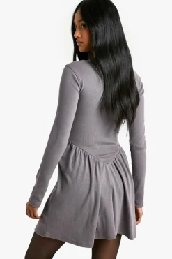 Smock Dresses*boohoo Rib Dropped Hem Smock Dress grey