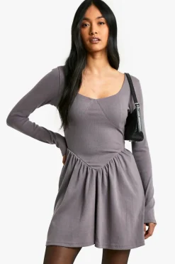 Smock Dresses*boohoo Rib Dropped Hem Smock Dress grey