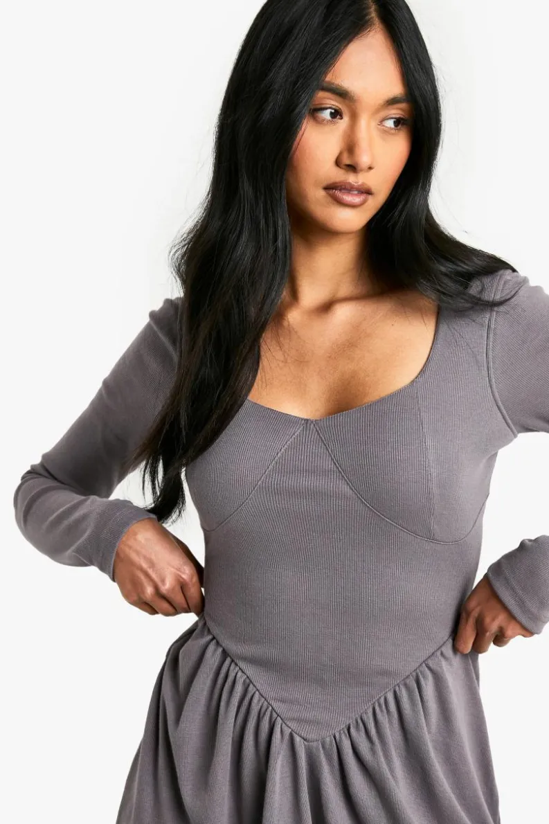 Smock Dresses*boohoo Rib Dropped Hem Smock Dress grey