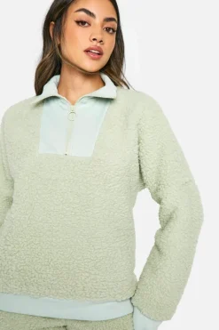 Up To 80% Off Winter Warmers|Loungewear*boohoo Rib Fleece Half Zip And Jogger Lounge Set sage