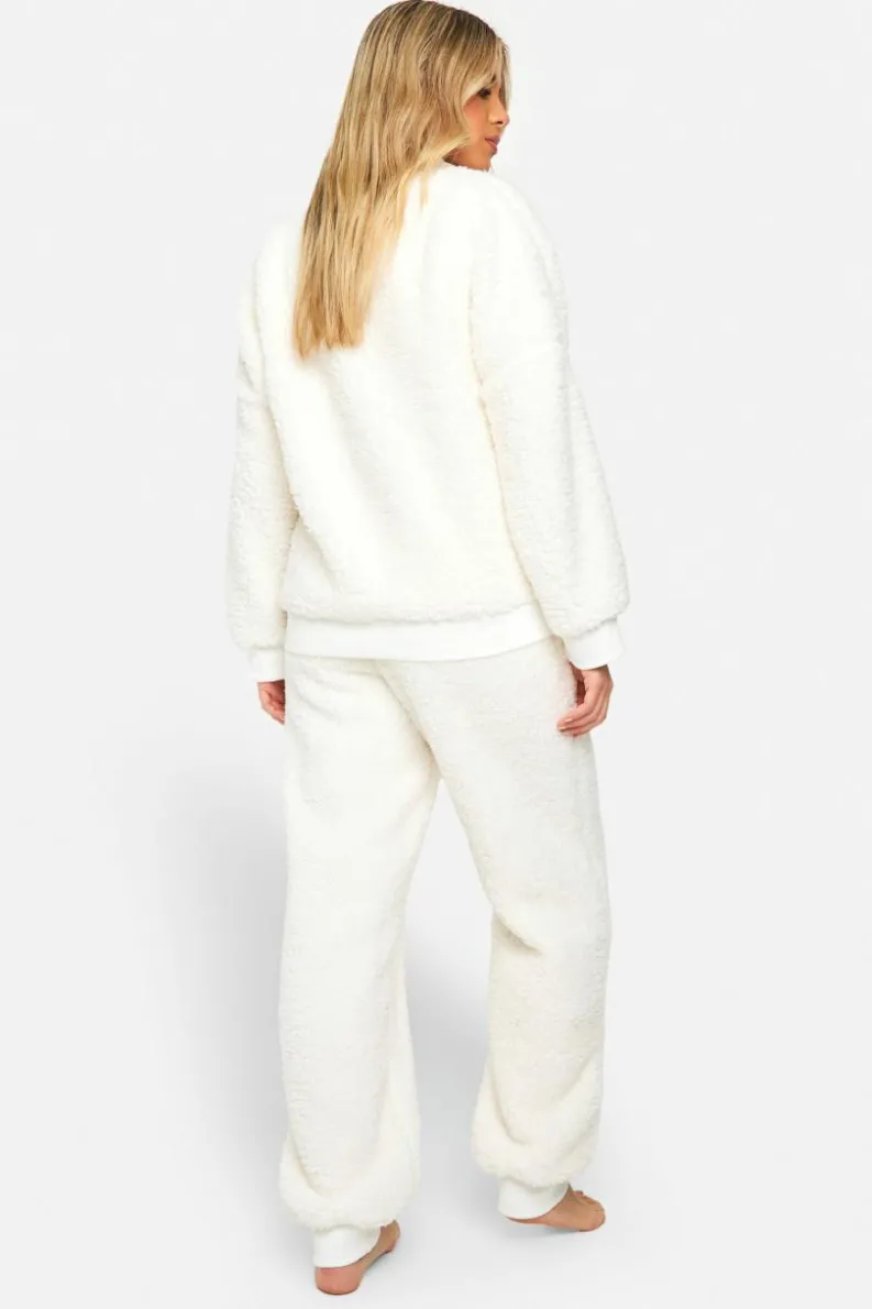 Up To 80% Off Winter Warmers|Loungewear*boohoo Rib Fleece Half Zip And Jogger Lounge Set cream