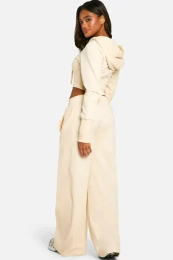 Up To 80% Off Winter Warmers|Athleisure*boohoo Rib Insert Corset Detail Hoodie And Straight Leg Jogger Tracksuit stone