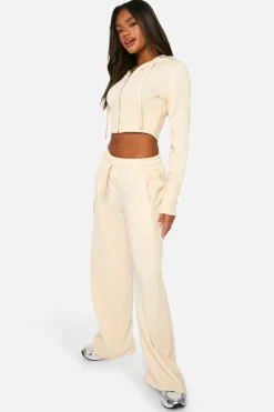 Up To 80% Off Winter Warmers|Athleisure*boohoo Rib Insert Corset Detail Hoodie And Straight Leg Jogger Tracksuit stone