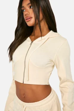 Up To 80% Off Winter Warmers|Athleisure*boohoo Rib Insert Corset Detail Hoodie And Straight Leg Jogger Tracksuit stone