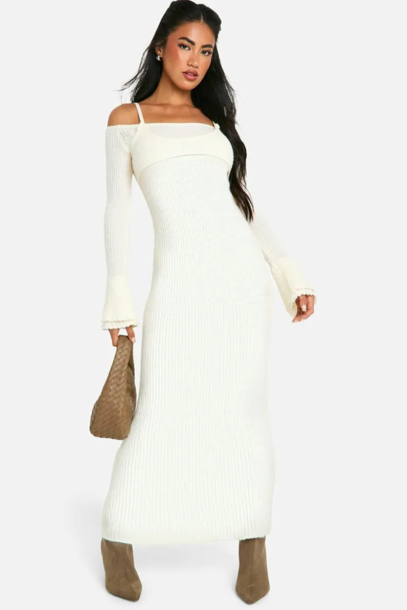 Jumper Dresses|Jumper Dresses*boohoo Rib Knit Bardot Halterneck Maxi Dress butter