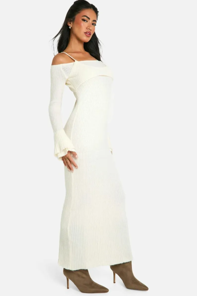 Jumper Dresses|Jumper Dresses*boohoo Rib Knit Bardot Halterneck Maxi Dress butter