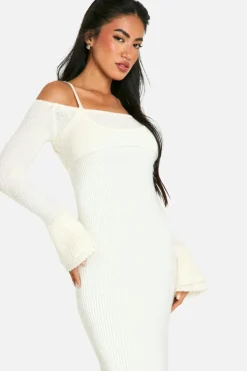 Jumper Dresses|Jumper Dresses*boohoo Rib Knit Bardot Halterneck Maxi Dress butter