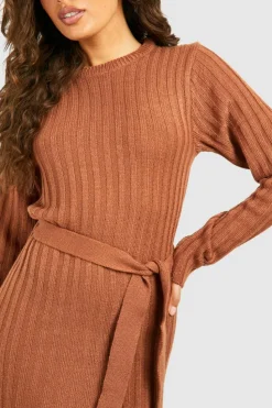 Midi Dresses|Jumper Dresses*boohoo Rib Knit Belted Midi Dress brown