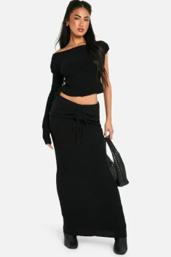 Knitted Co-Ords|Skirts*boohoo Rib Knit Crop Top & Maxi Skirt Co-ord black