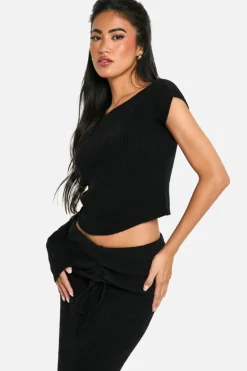 Knitted Co-Ords|Skirts*boohoo Rib Knit Crop Top & Maxi Skirt Co-ord black