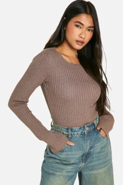 Knitted Tops*boohoo Rib Knit Flare Sleeve Top mocha