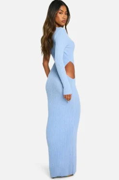 Jumper Dresses|Jumper Dresses*boohoo Rib Knit Long Sleeve Cut Out Maxi Dress dusty blue