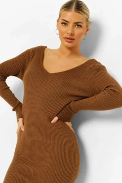 Jumper Dresses|Jumper Dresses*boohoo Rib Knit Midaxi Dress rust