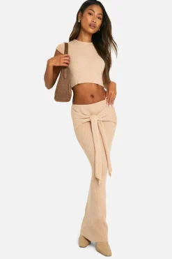 Knitted Co-Ords*boohoo Rib Knit Top & Draped Maxi Skirt Co-ord beige