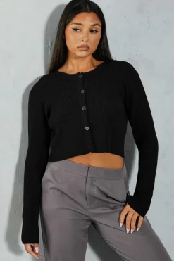 Cardigans*MissPap Rib Knit Wide Sleeve Cropped Cardigan black