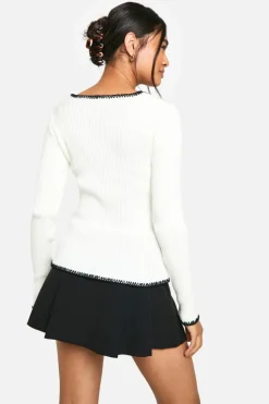 Knitted Tops*boohoo Rib Knitted Blanket Stitch Jumper cream