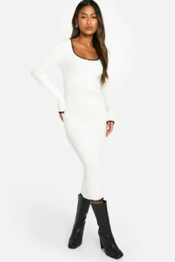Jumper Dresses|Jumper Dresses*boohoo Rib Knitted Blanket Stitch Midaxi Dress cream
