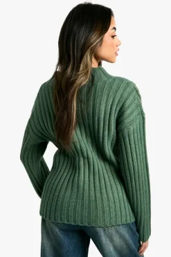 Jumpers|Up To 80% Off Winter Warmers*boohoo Rib Knitted Fringe Detail Jumper khaki
