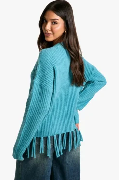 Jumpers*boohoo Rib Knitted Fringe Hem Jumper blue
