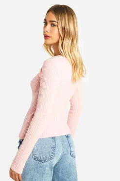Knitted Tops*boohoo Rib Knitted Long Sleeve Top light pink