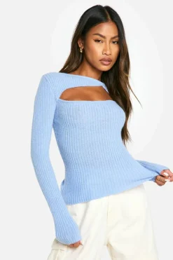 Knitted Tops*boohoo Rib Knitted Long Sleeve Top dusty blue